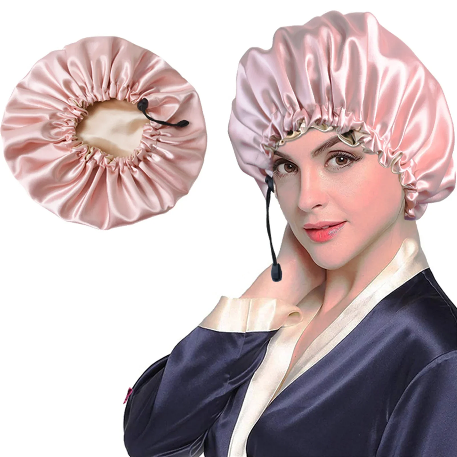 New Women Solid Reversible Satin Bonnet for Curly Hair Cap Double Layer Adjustable Sleep Cap Elastic Hair Cap Haircare Night Hat