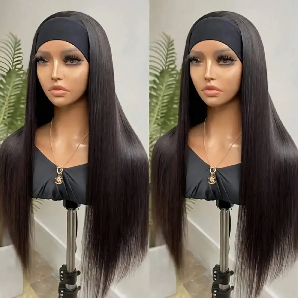 

16-42 Inch Bone Straight Brazilian Human Hair Headband Wigs For Women No Glue Headband Human Hair Wig Full Machine Made Wig