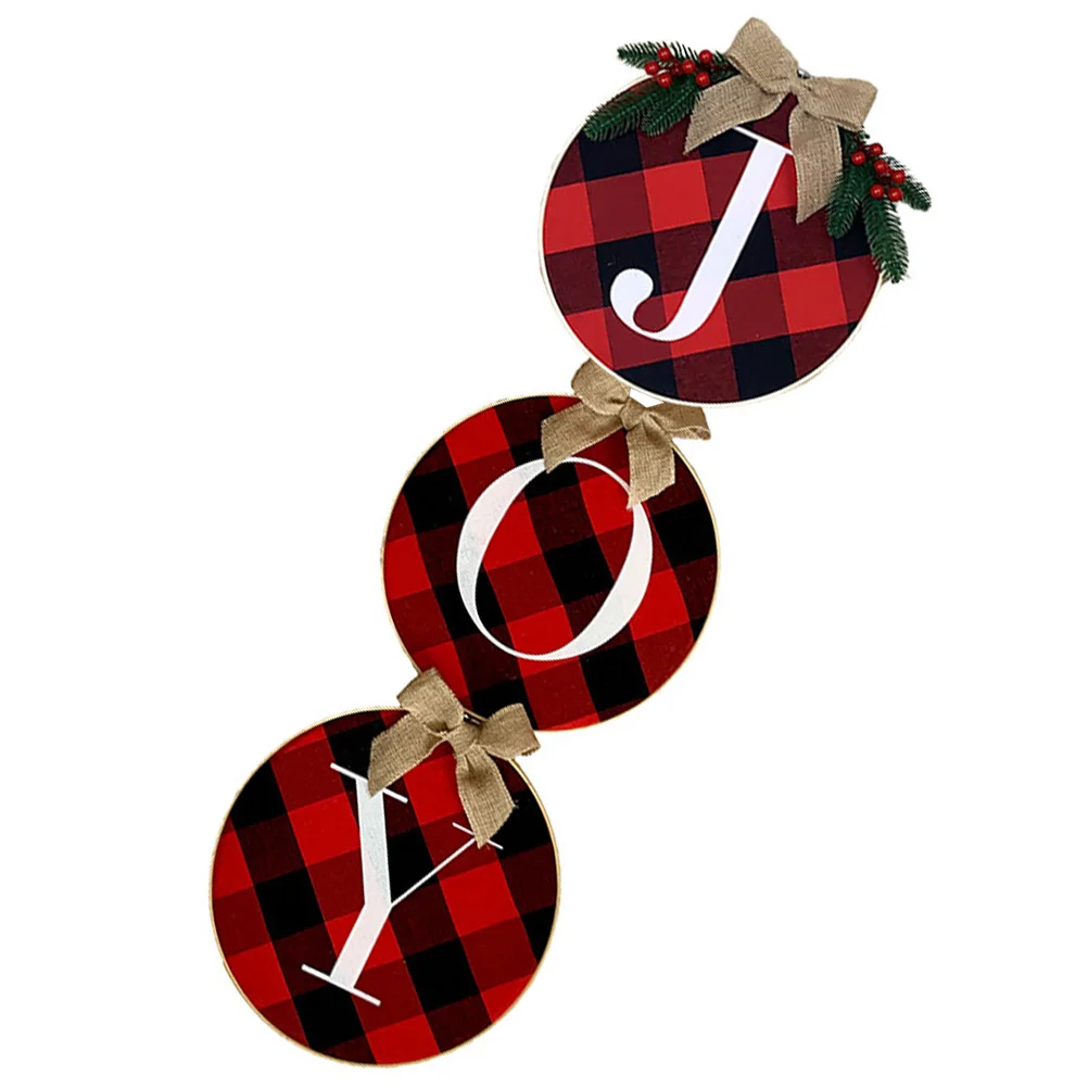 

Cherry Christmas Decorations DIY Red Black Grid Garland Wreath Party Cloth Door