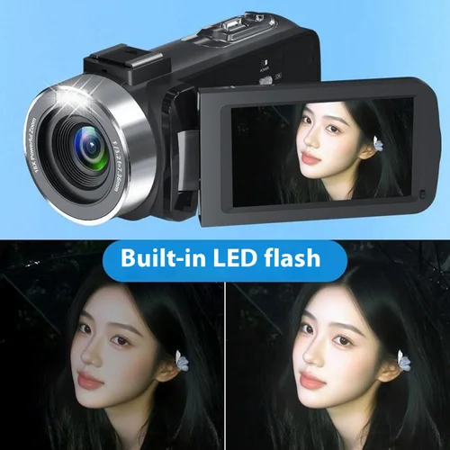 Imagen 2 del producto Cámara de vídeo 4K Videocámara Ultra 80MP Cámara digital Cámara de vlogging para YouTube 3.0"" IPS 270 ° Pantalla IR Visión nocturna DV portátil