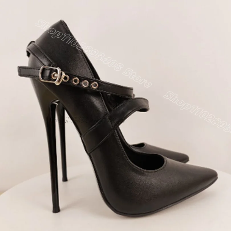 

Black Buckle Decor Stiletto Pumps Pointed Toe Thin High Heels British Style Women Dress Party Shoes 2026 Zapatos Para Mujere