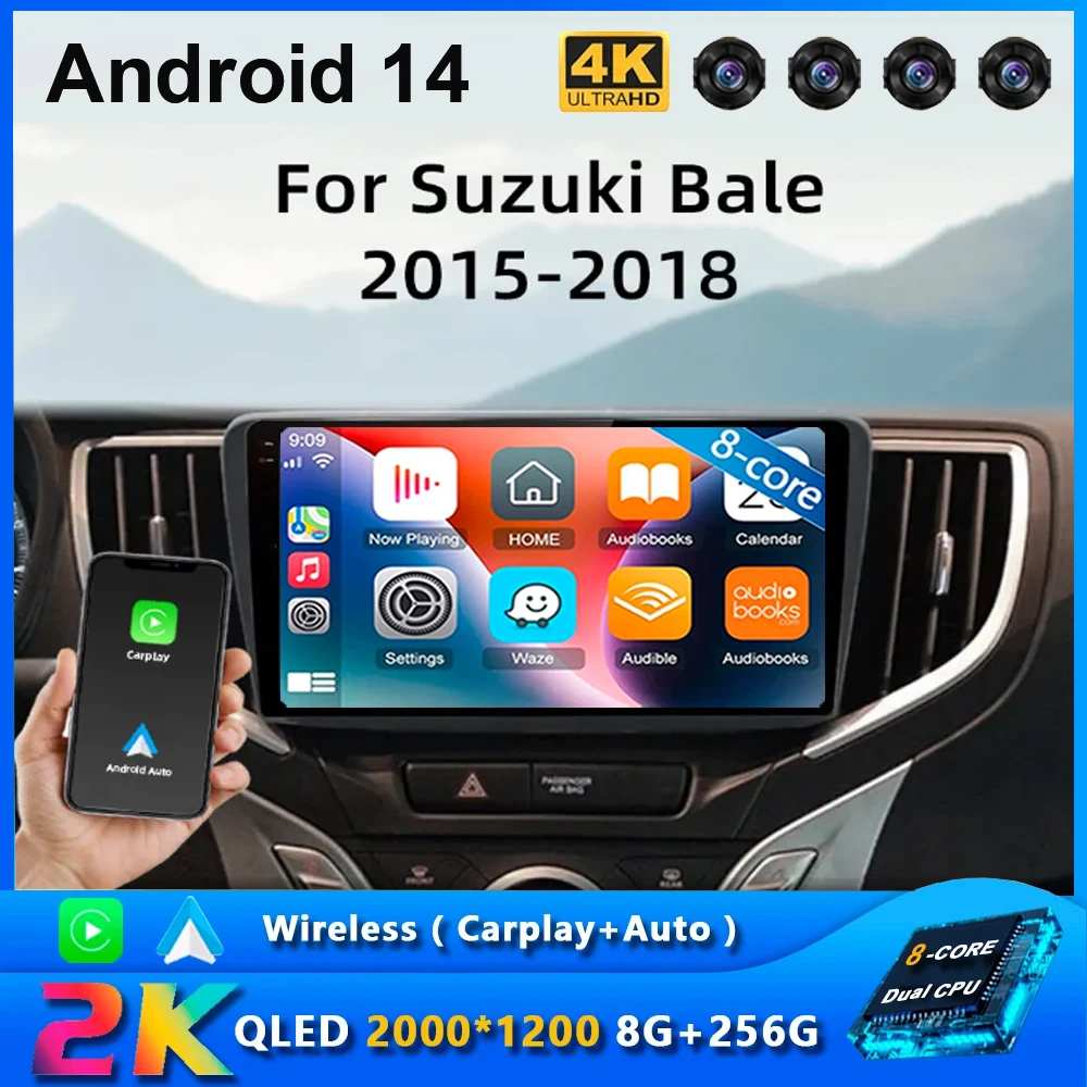 

Android 14 wireless Carplay Auto Car Radio For Suzuki Baleno 2015 2016 2017 2018 Multimedia Player Stereo GPS WIFI+4G Video DSP