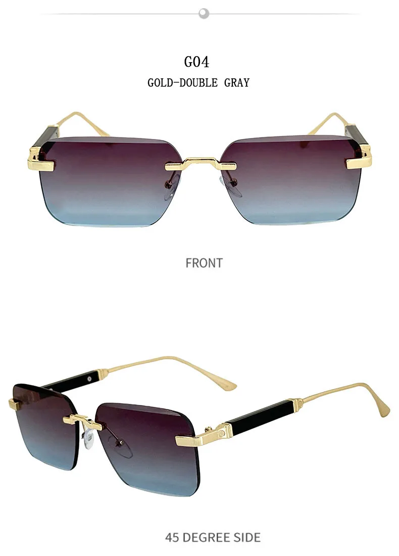 Neue 2024 Quadratische Sonnenbrille Frauen Trendy Vintage Designer Randlose Sonnenbrille Für Männer Urlaub Mode Gläser Lentes De Sol Mujer – Detail 15