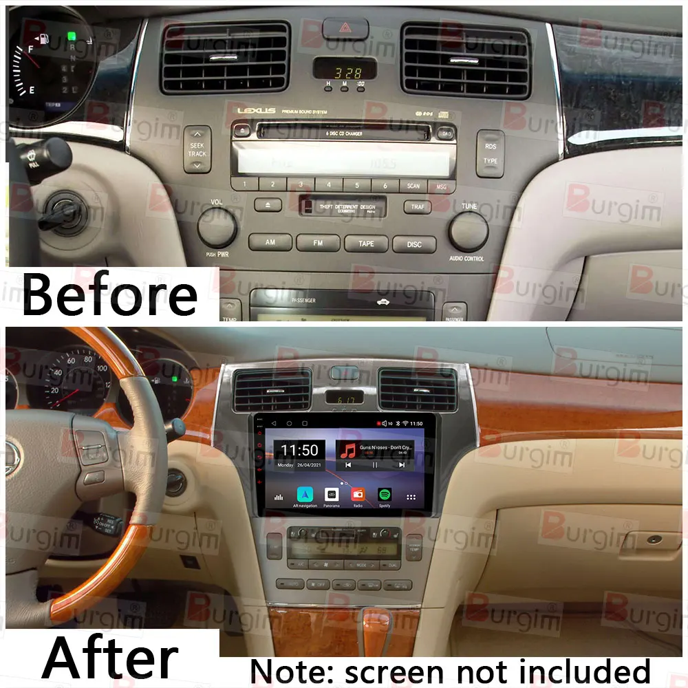 Burgim Car Android Radio Frame For Lexus ES300 ES330 XV30 2001-2006 9 inch 2DIN Fascia Stereo Panel Harness Wire Power Cable