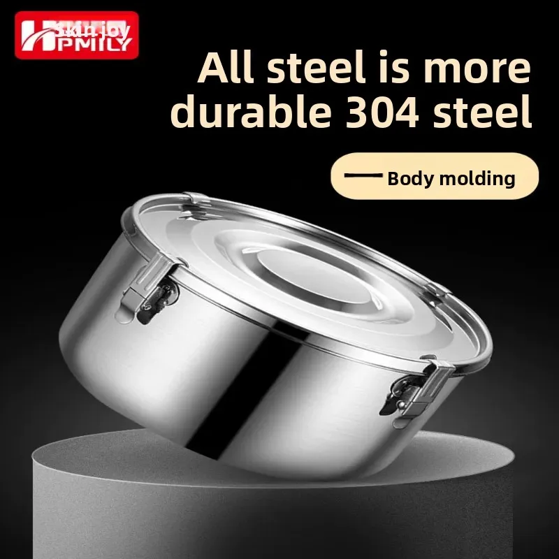 

LH round lunch box buckle sealed fresh-keeping box stainless steel large-capacity instant noodle lunch box