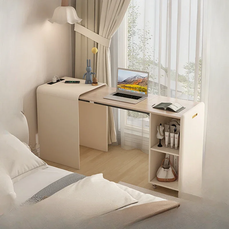 

Invisible foldable solid wood desk bookcase integrated household bedroom bedside retractable computer desk locker