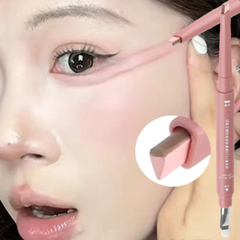 ปากกาไหม 2-in-1 2 สี พร้อมแปรง กันน้ำ ดินสอเขียนขอบตาแบบธรรมชาติ ติดทนนาน ไฮไลท์เตอร์เพิ่มความสว่าง สไตล์เกาหลี