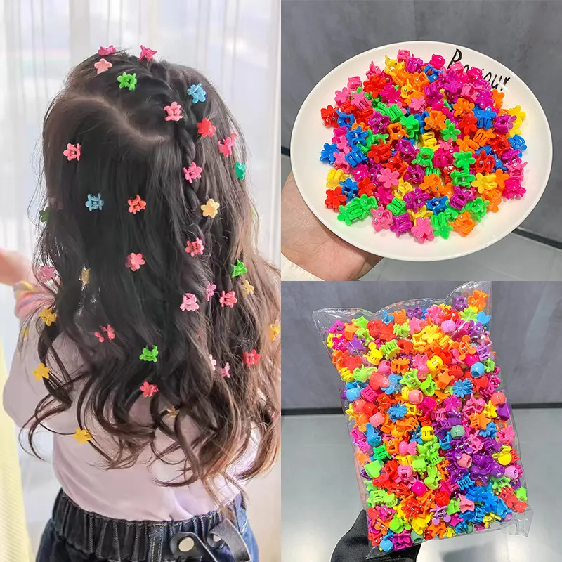 50pcs Girs Cute Colorful Flower Star Crown Small Hair Claws Lovely Hair Decorate Claw Clips Hairpins Kids Sweet Hair Accessories
