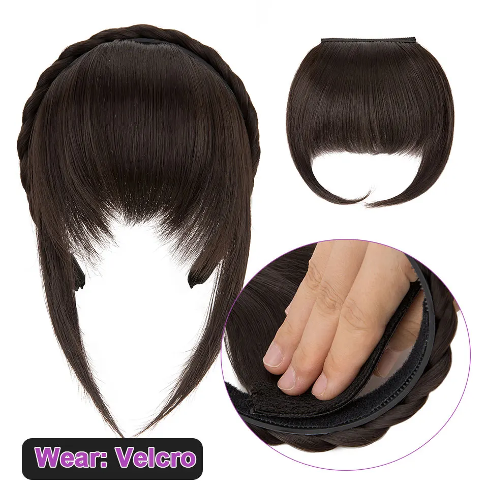 4pcs/Set Braided Headband with 3 Detachable Clip-In Bangs Fringe Hairpieces Synthetic Hair Band Bangs Hair Extensions for Women
