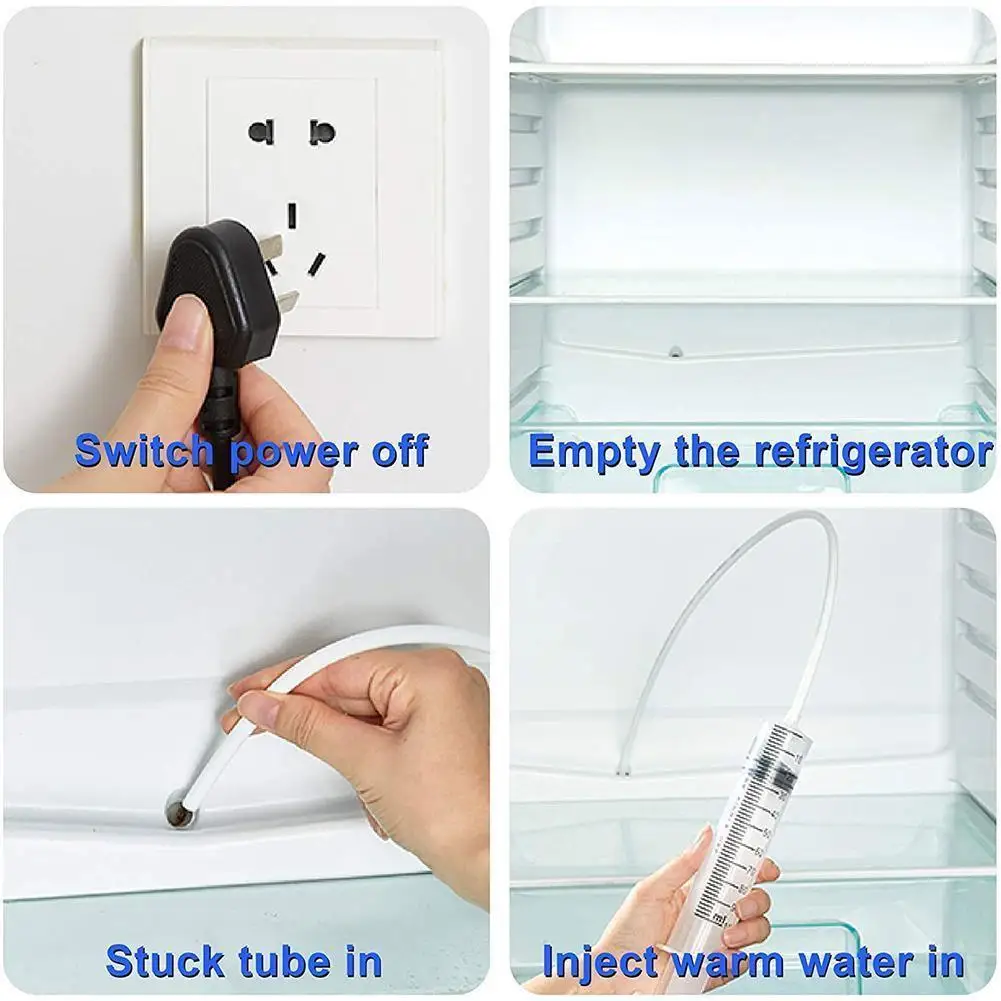 5Pcs Clean Brush Kit For Refrigerator Drain Wash Brush Suction Syringe 1.5/1M Hose Fridge Drain Hole Cleaner Stick Dredge Tool