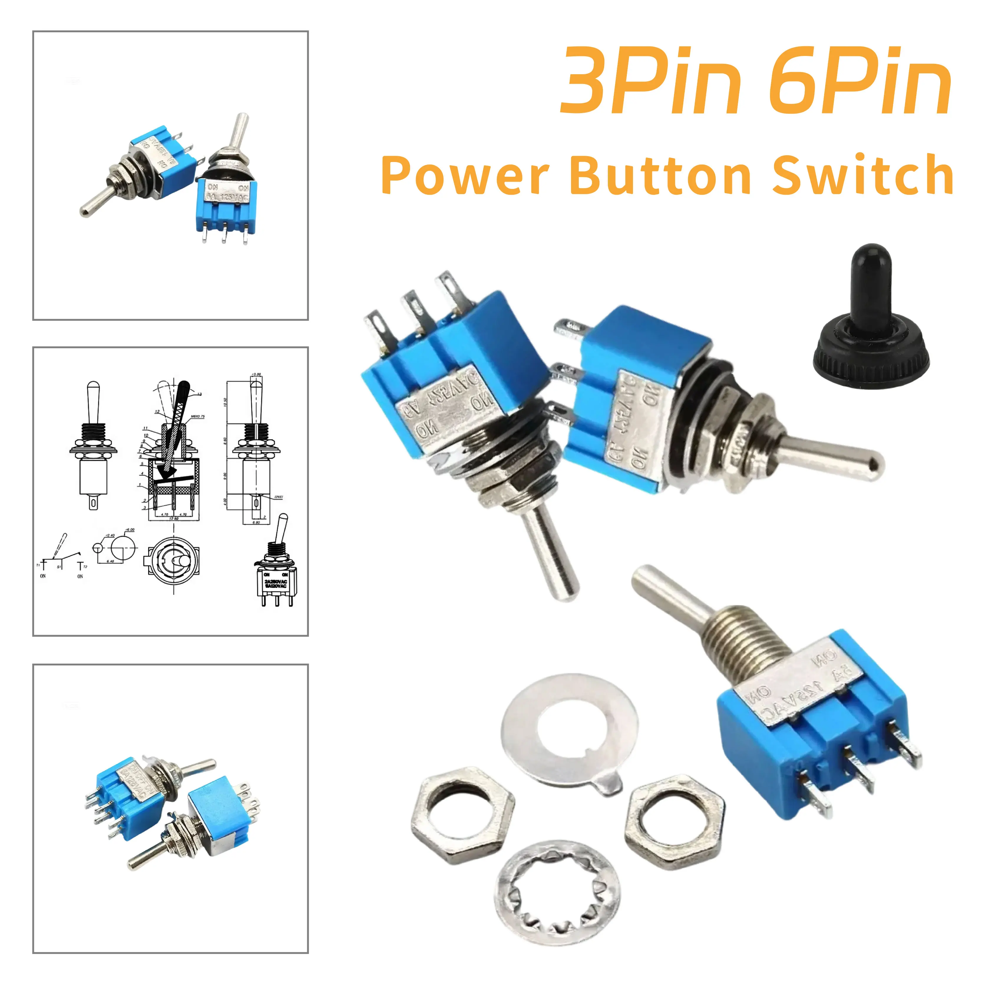 

MTS-102 103 202 203 Mini Toggle Switch 3/6Pin ON-OFF-ON / ON-ONwith Multiple Circuit Configurations