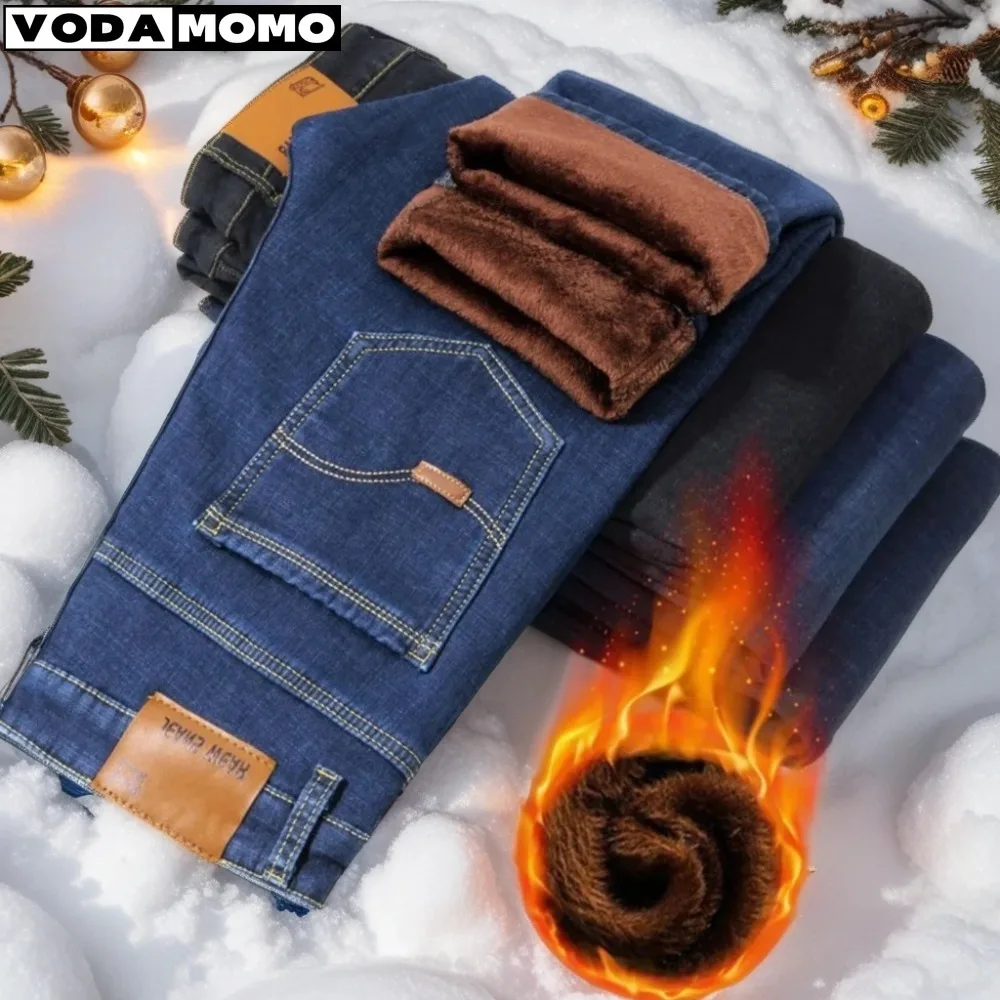 2024 Brand Autumn Winter Warm Flocking Denim Soft Man Activities Fleece Men Jeans y2k streetwear pantalones hombre men clothing