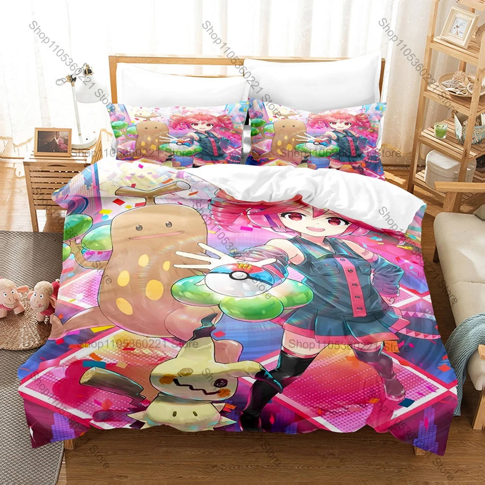Cool Kasane Teto 3Pcs Bedding Set Kpop Printed Duvet Cover Pillowcase Bed Sheet Home Textile Cute Virtual Idol Teens Kpop Fan