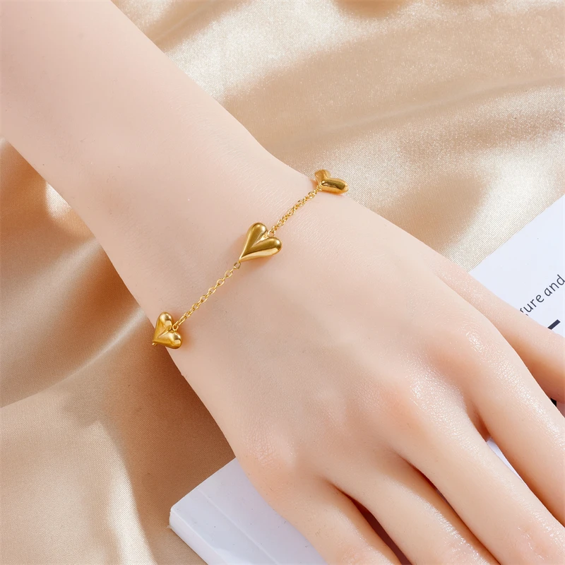 DIEYURO 316L Stainless Steel Vintage Golden Heart Bracelet For Women Fashion Chain New Fashion Wrist Jewelry Girl Birthday Gift