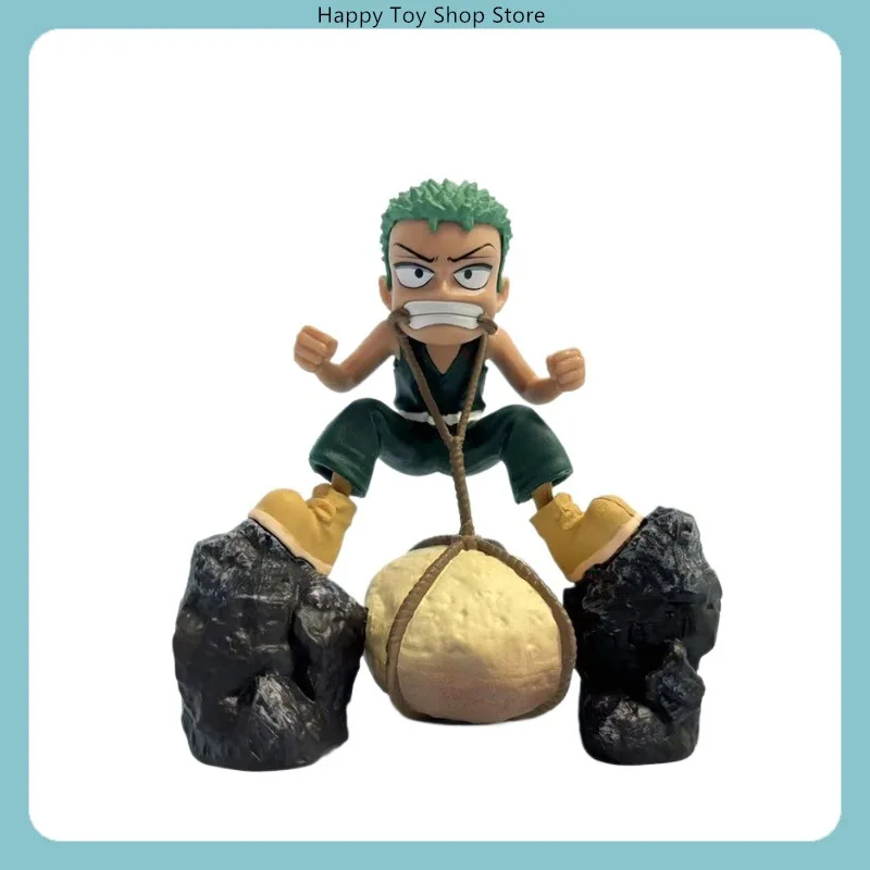 

9.5cm One Piece Roronoa Zoro Childhood Training Scene Sculpture Stone Biting Desktop Model Statue