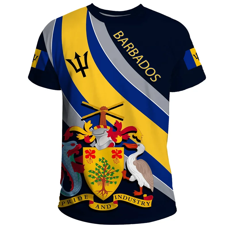 Barbados Flag Graphic T-Shirt For Men Clothes 3D Printed Outdoor Sportswear Tee Shirts Round Neck Short Sleeves Casual T Shirt