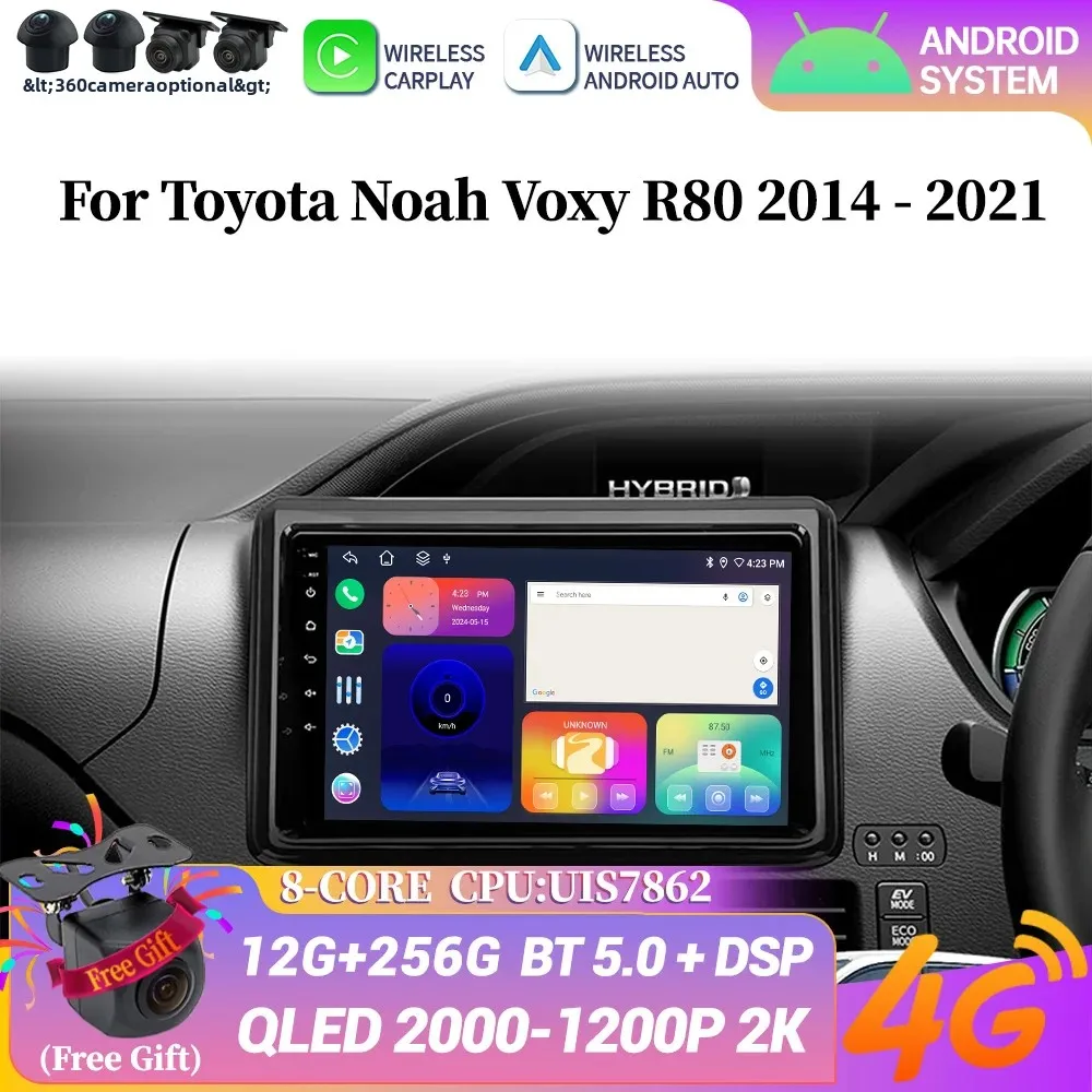 

Car Radio Navigation Android 14 Wireless Bluetooth Carplay 4G GPS Multimedia Stereo Screen For Toyota Noah Voxy R80 2014-2021