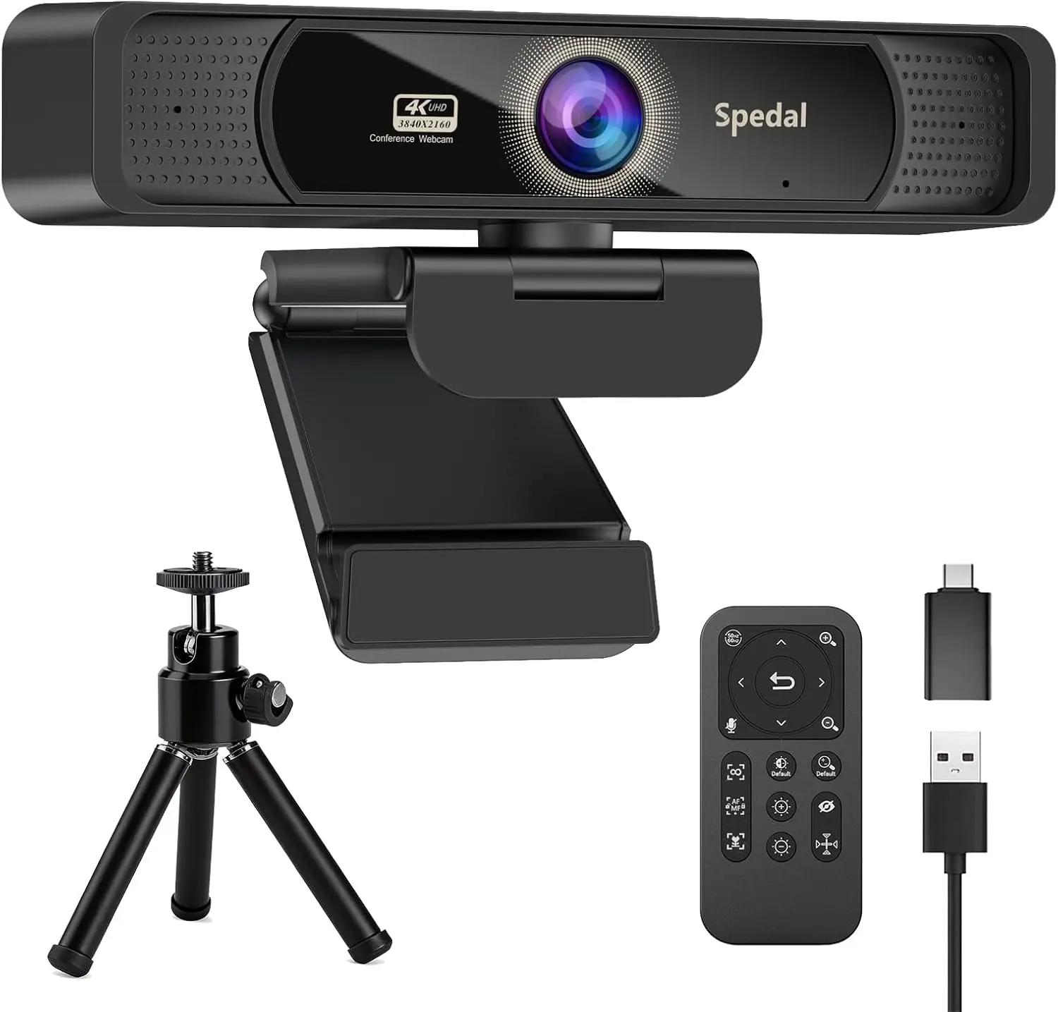 4K Webcam with Tripod, 120 Wide Angle, Sony Sensor, Dual Mics, Remote Control, Auto Focus for Video Conferencing
