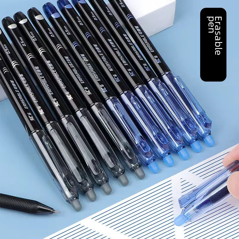 Löschbarer Gelstift für die Grundschule, 6er-Pack, Klasse 3, Klasse 4, Klasse 5, Klasse 0,5, Nachfüllung, schwarzer Kristall, blauer löschbarer Stift, Glasstift