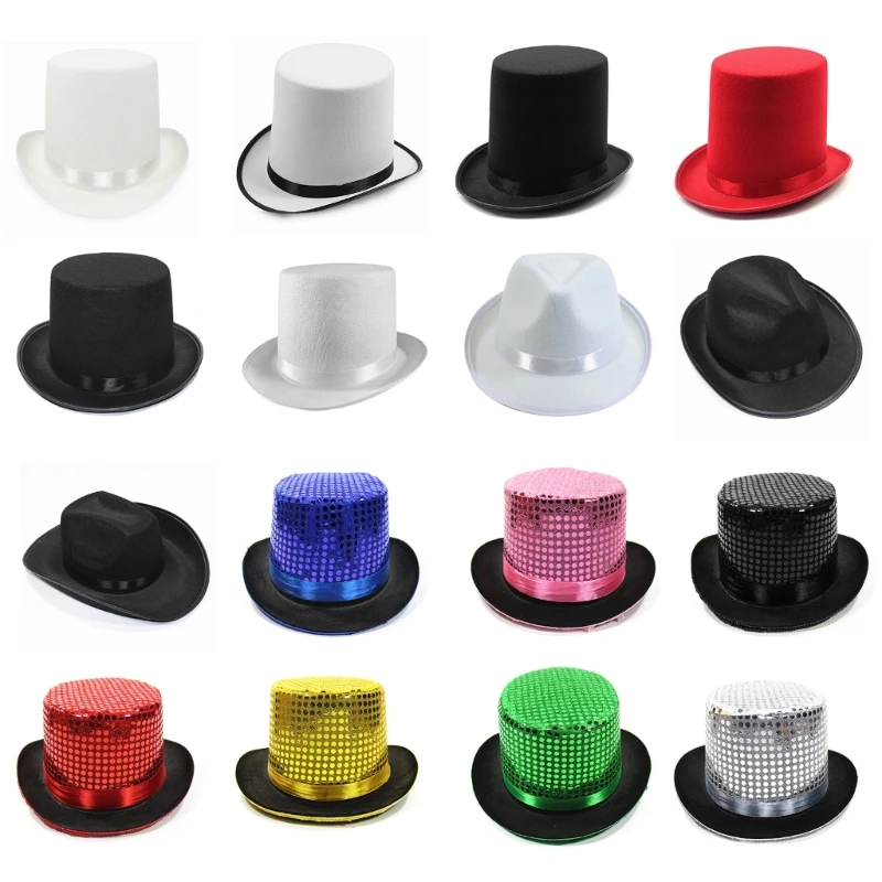 652F Pork Pie Hat Sequin Top Hat Jazz Fedora hat Magician Top Hat Bowler Top Hat Ringmaster Hat Magician Performed Hat