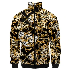 New Golden Luxury Baroque MenWomen Zip Coat 3D Print Sweatshirt Fashion Jacket Oversized Clothing Harajuku Couple Baseball Tops