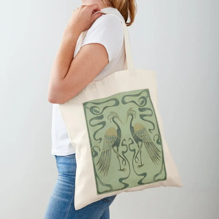 

Art nouveau crane bird decoration design in jade Tote Bag custom canvas bag eco bag folding Reusable bags Customizable tote