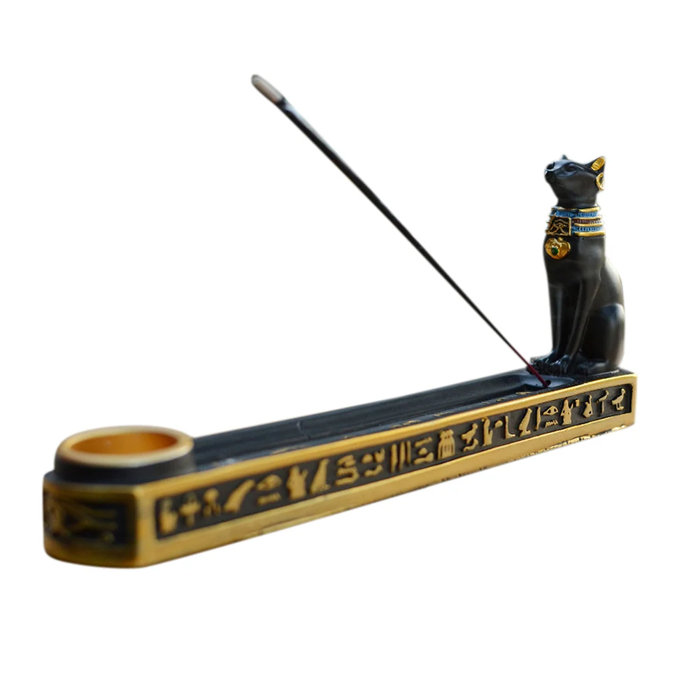 Resin Craft Egyptian Mythology Cat God Bastet Wire Censer Incense Holder Decor