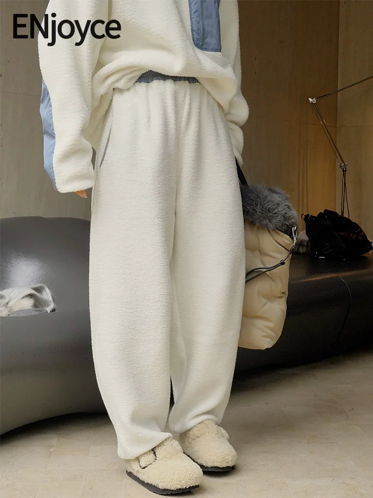 Women Korean Fashion Warm Thick Fleece Pants 2024 Winter Sports Casual Joggers High Waist Sweatpants Hip Hop Trousers