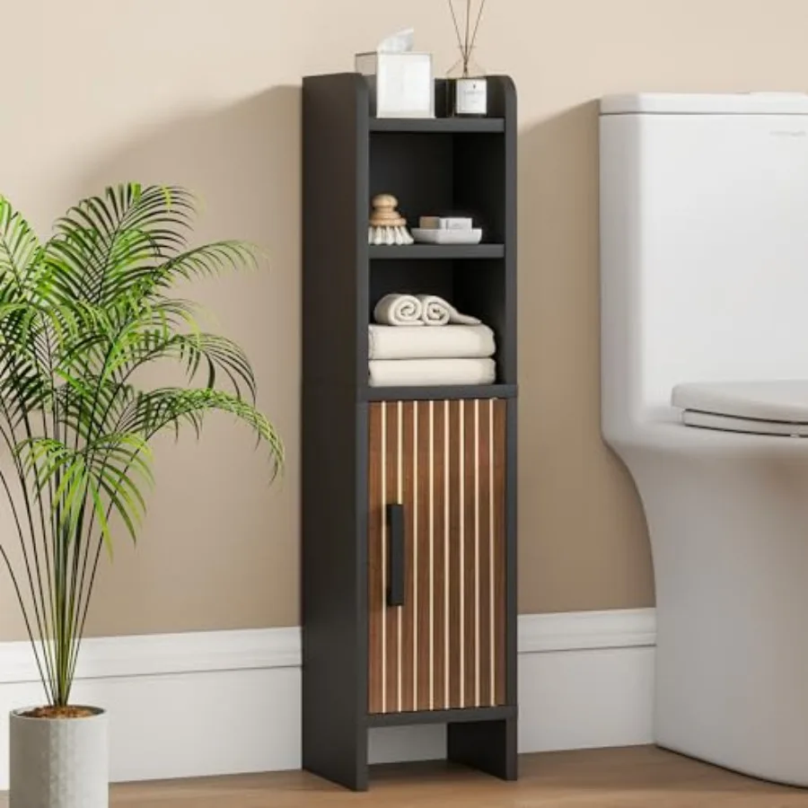 

Small Bathroom Storage Corner Floor Cabinet Narrow Toilet Paper Cabinet with Adjustable Shelves en Slim Bathroom Organizers and