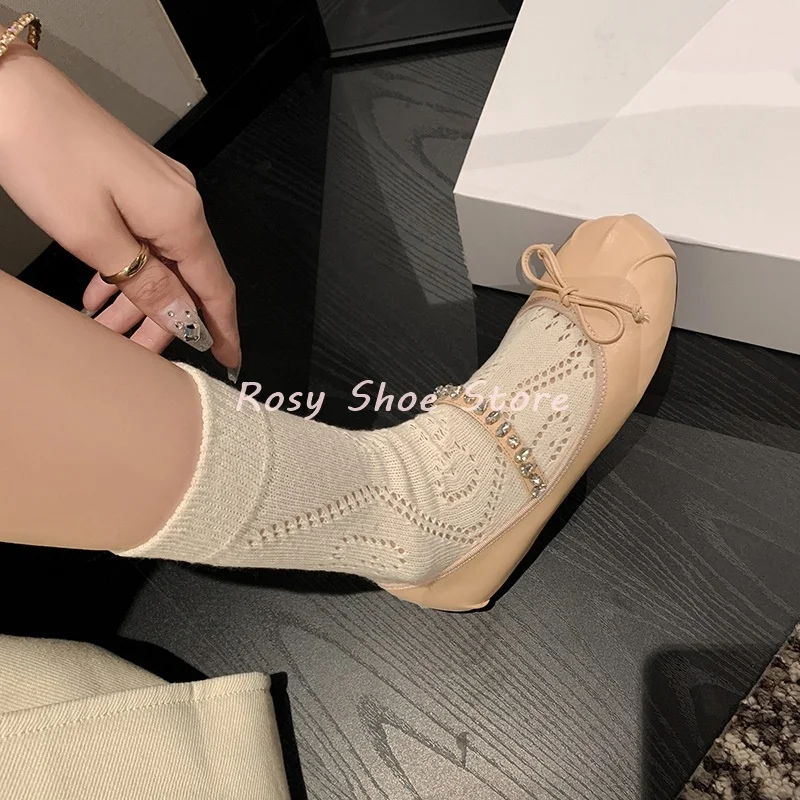 المرأة الحرير الجلود القوس أحذية الباليه جولة تو حذاء مسطح فاخر الماس ديكور حزام الانزلاق على حذاء فردي نمط مزاجه