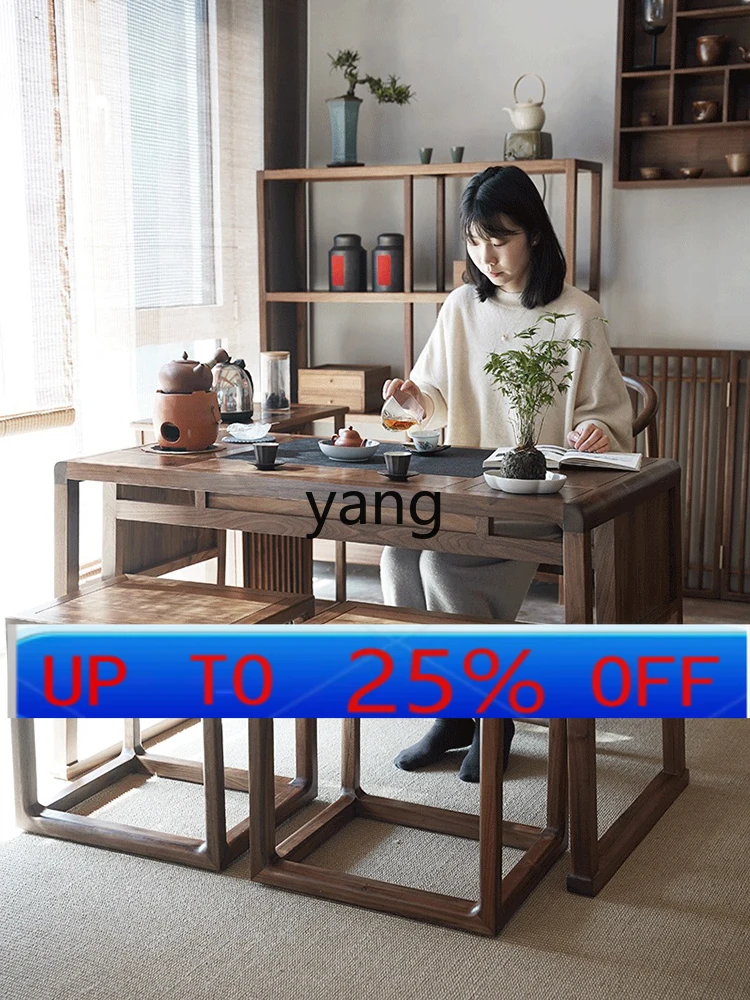 

Комбинированный чайный столик LMM с интегрированным чайником в стиле дзен, из массива черного ореха и эбенового дерева, для чайной комнаты.