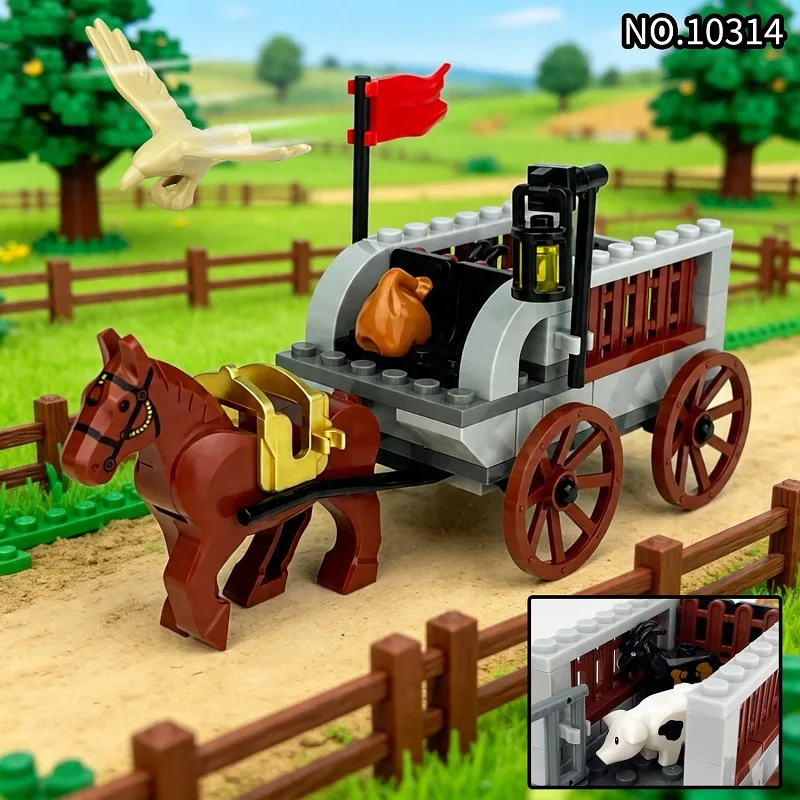 

Medieval Horse Carriage Animal Wagon Mini Action Figures Accessories Farm Cart Scene Building Blocks Bricks Set Toys 10314