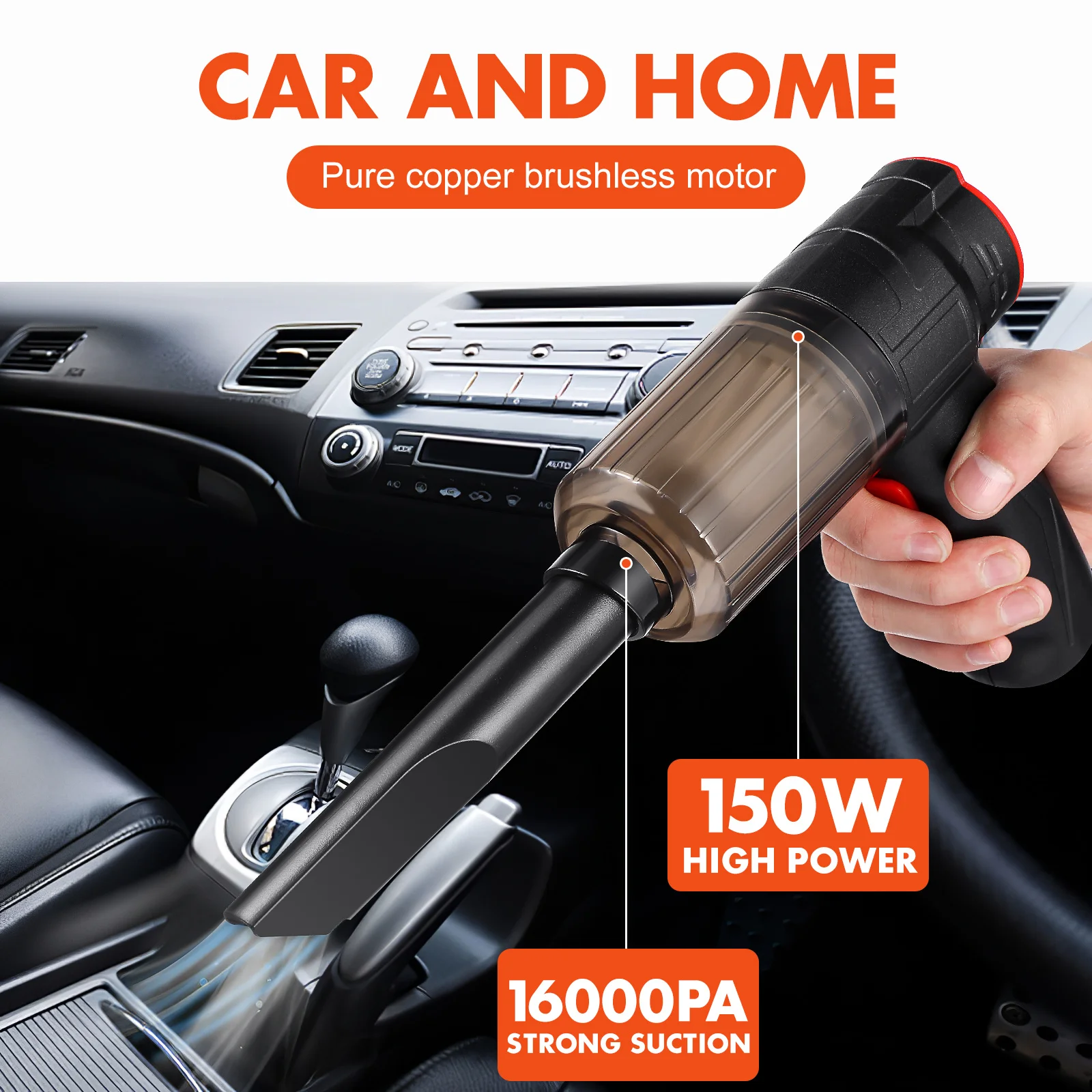 

Powerful Suction Vacuum Car Portable Cleaner Cars Motor Cordless Hand Multiple Nozzle