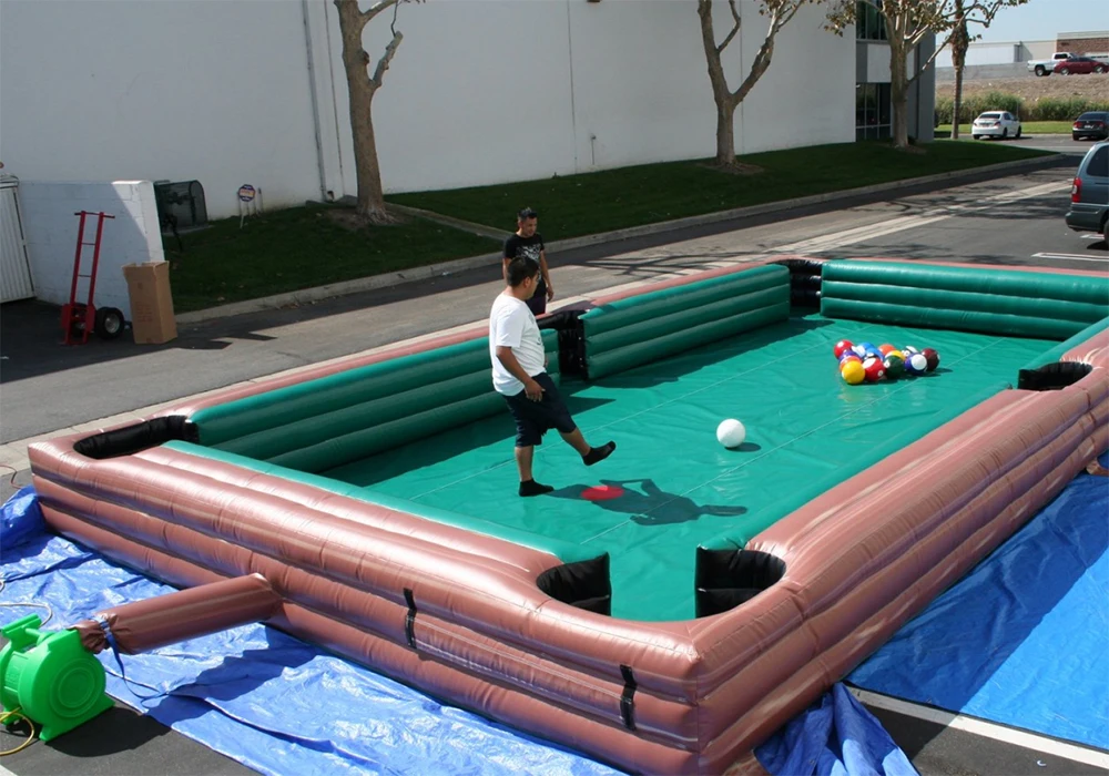 High Quality inflatable billiard table PVC inflatable snooker soccer pool table field football pitch with blower balls for sale