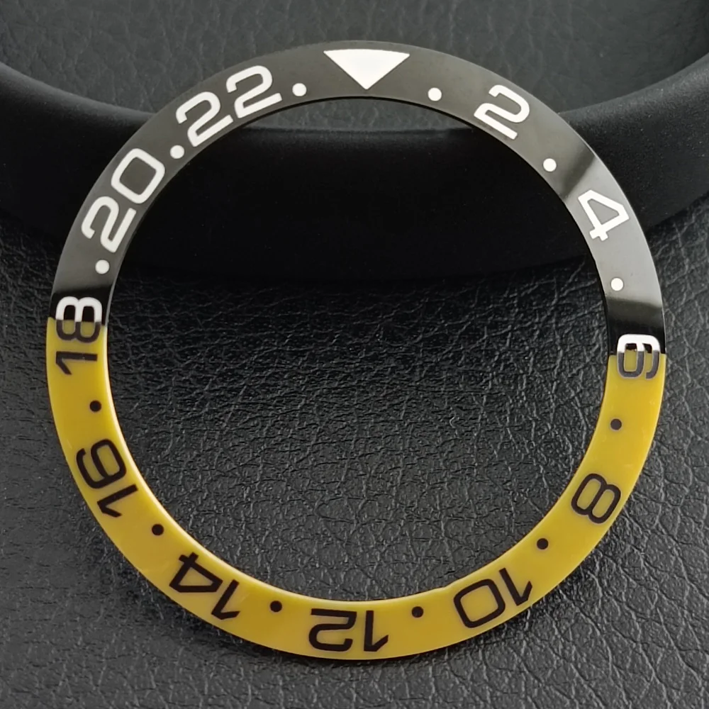 38 มม.* 30.7 มม.เซรามิค BEZEL สีดําสีเหลือง GMT BEZEL 40 มม.นาฬิกาผู้ชายนาฬิกาดําน้ําเซรามิค BEZEL นาฬิกาเปลี่ยนชิ้นส่วน
