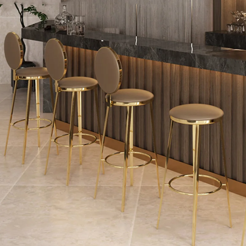 

Modern Counter Height Bar Stools With Back Barstools Island Chair Polished Rose Stainless Steel Comfortable Cushion Furniture HY