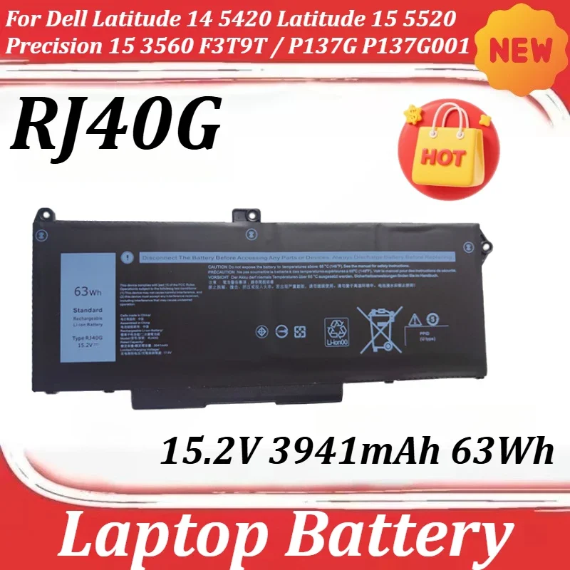 

15.2V 3941mAh 63Wh RJ40G Laptop Battery for Dell Latitude 14 5420 Latitude 15 5520 Precision 15 3560 F3T9T / P137G P137G001