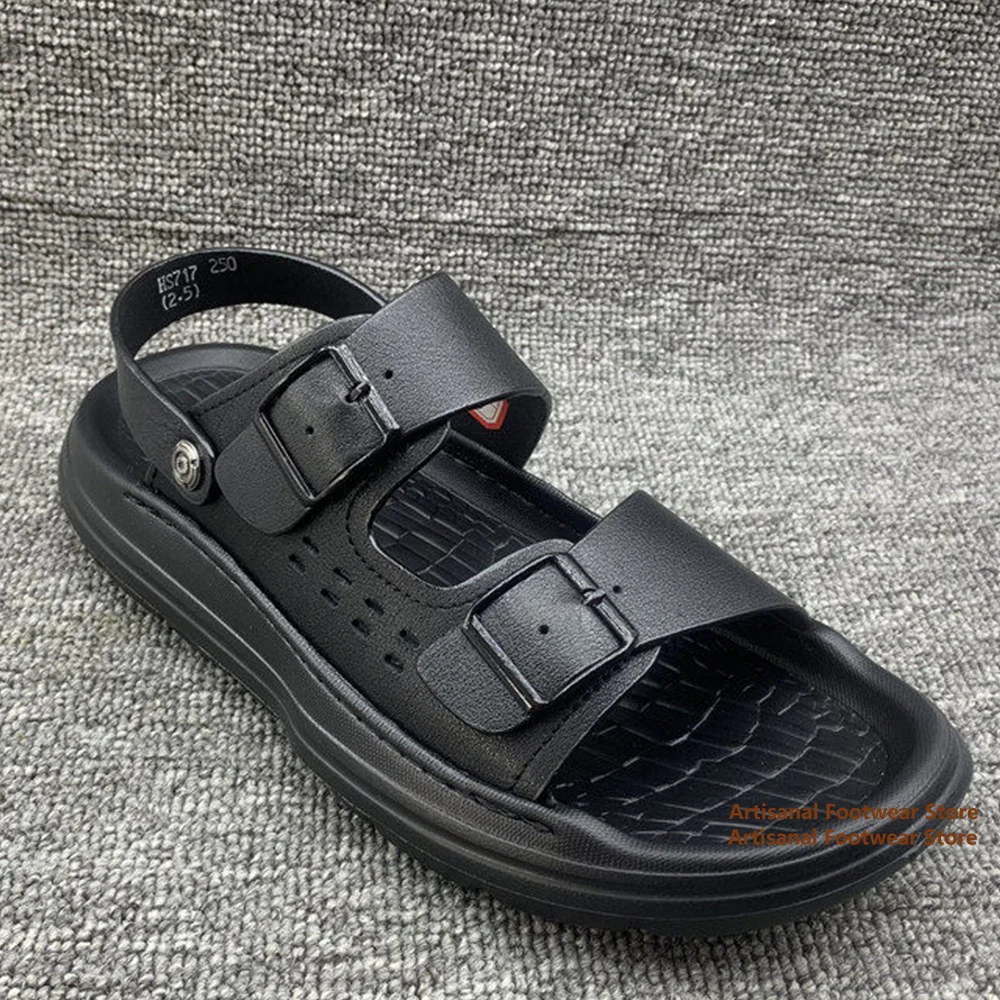 

Men's Adjustable Dual Buckle Platform Sandals Two-Wear Slide & Back Strap Summer Shoes Comfortable Thick-Sole Open-Toe Sandals