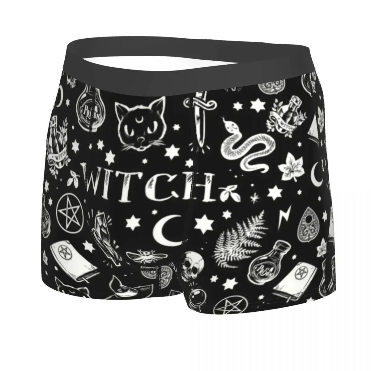 Custom Witch Pattern Underwear Men Breathbale Halloween Cat SKull Boxer Briefs Shorts Panties Soft Underpants For Homme