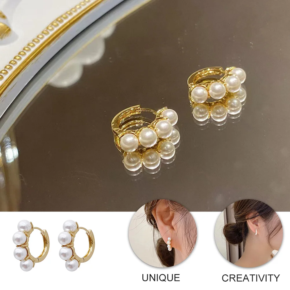 

1Pair Pearl Earrings Elegant Simple Alloy Lightweight Durable Chic All-Match Ear Jewelry for Women Women Earrings