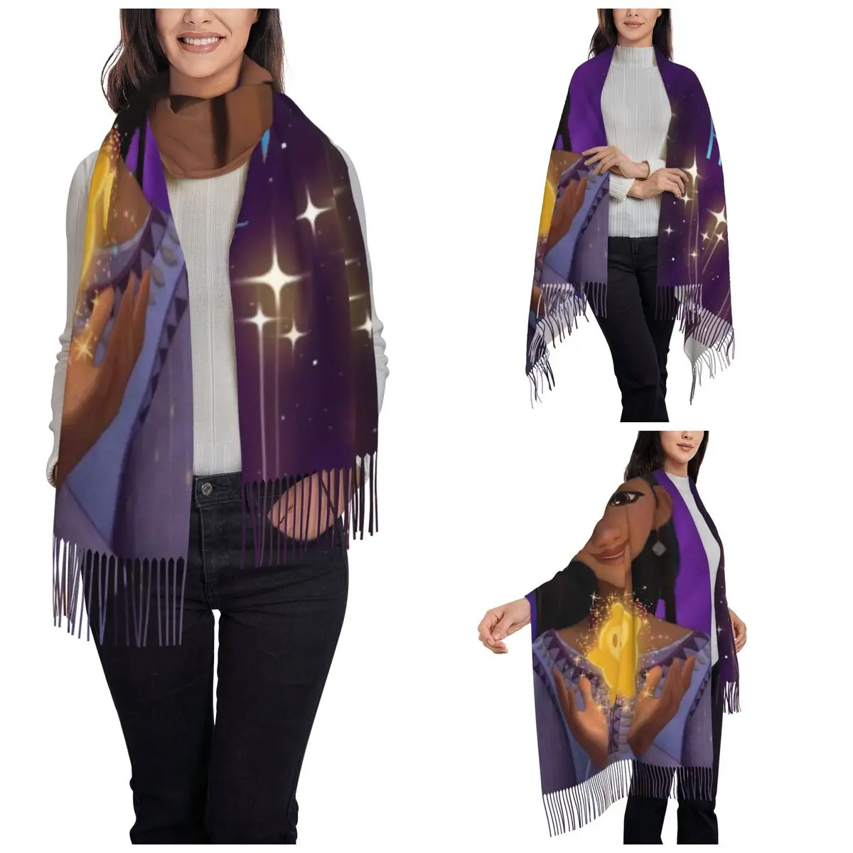 المرأة شرابة وشاح أتمنى الكرتون فيلم آشا ستار طويل شتاء دافئ شال التفاف فتاة سحرية ارتداء اليومي أوشحة الباشمينا #2