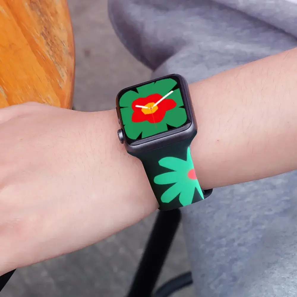 Black Unity For Apple Watch Straps 45mm 44mm Ultra2 49mm 42 41 40 38 Soft Silicone Watchbands Flower Of Unity For iWatch 7 8 9