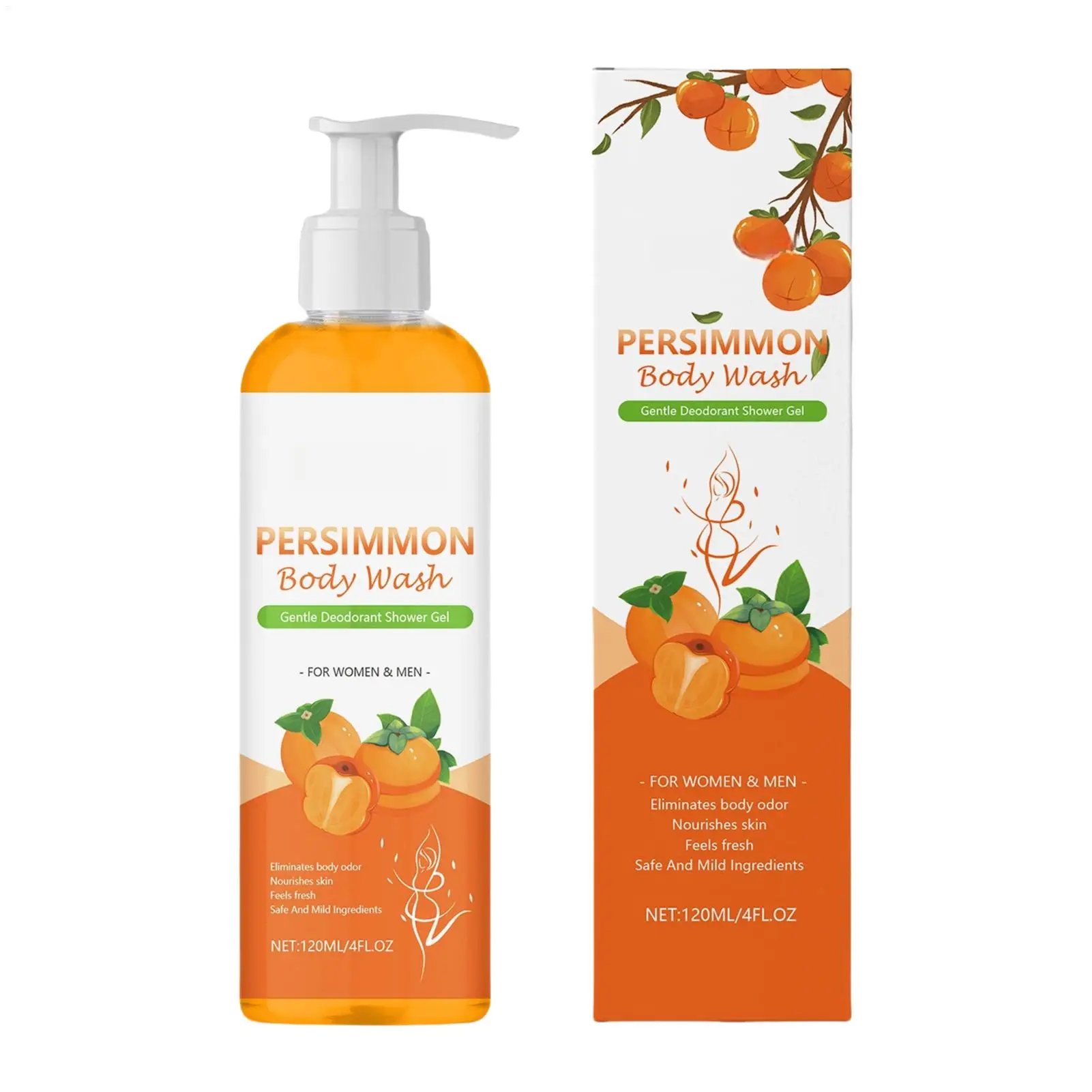 

120ml Persimmon Body Wash Exfoliating Shower Gel Moisturizing Skin Cleaning Smooth Soft Body Odor Remover Bath Products