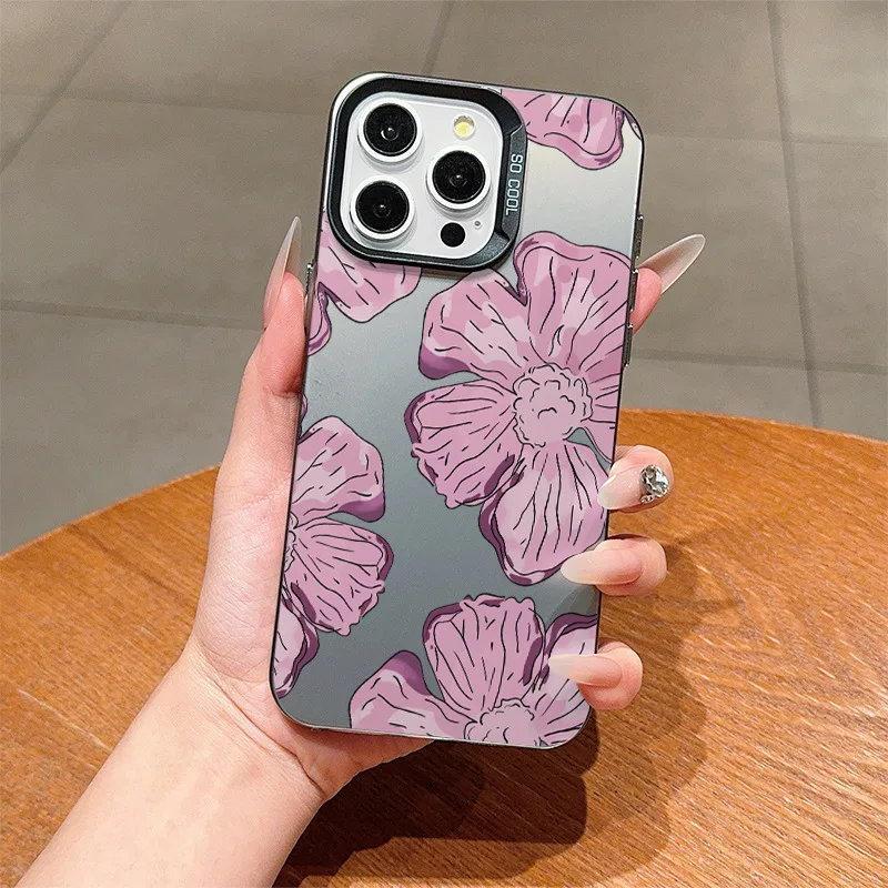 

Purple flower pattern phone case for iPhone 16 15 14 13 12 11 Pro/ Max/Plus shock-proof rear cover anti-fingerprint
