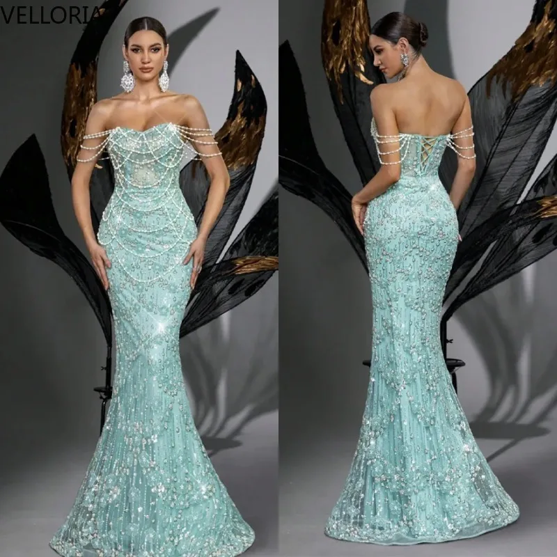 

Luxury Evening Dresses Mermaid Strapless Crystals Backless Sleeveless Prom Gowns Party Dresses Vestidos De Noche Customized