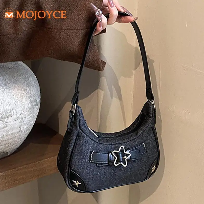 Star Design Women Bag American Brands Denim Handbag High Quality Ladies Armpit Purse Y2K Retro Underarm Bag Fashion Shoulder Bag