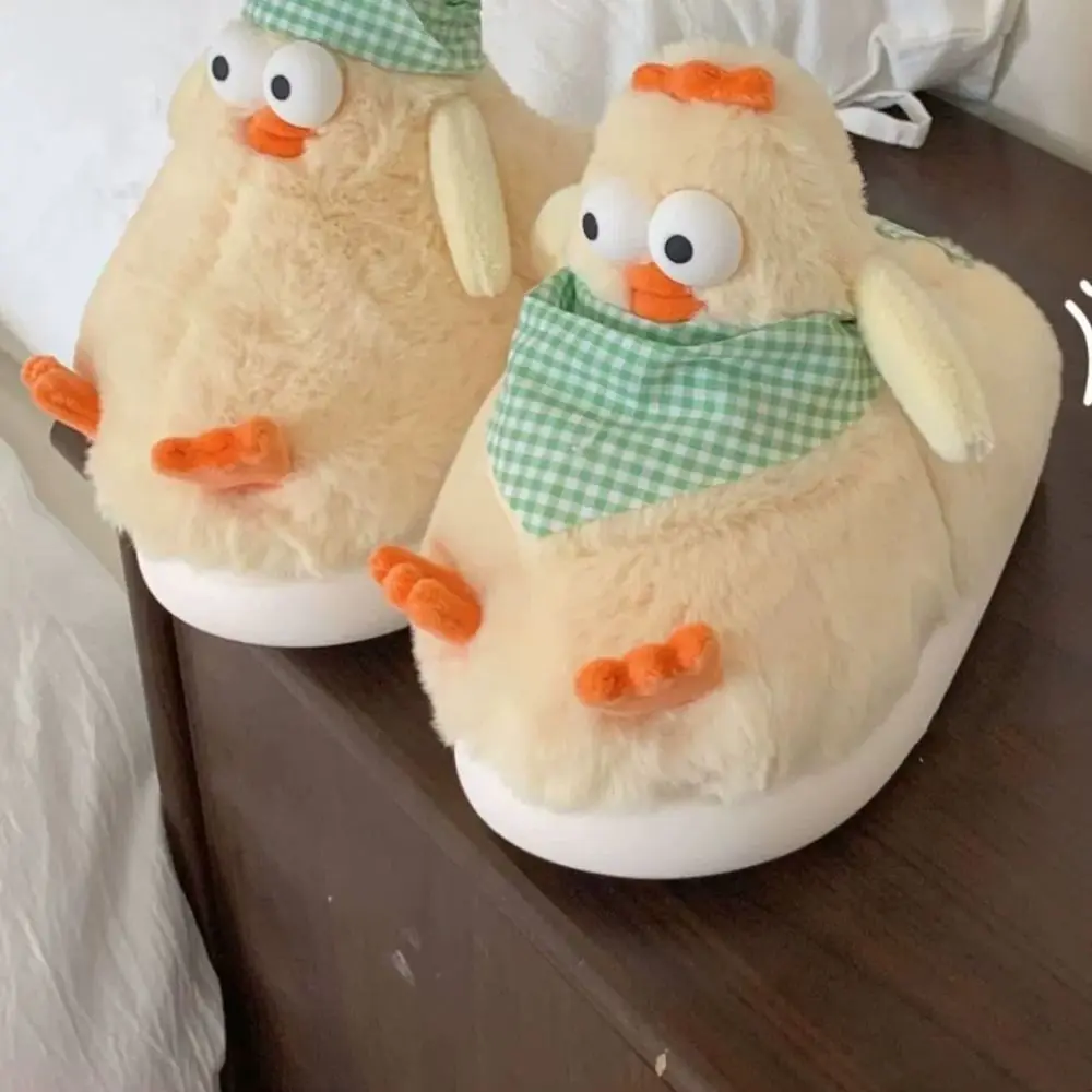 Confortável peludo amarelo frango chinelos dos desenhos animados chinelos de veludo de pelúcia casa sapatos kawaii inverno quente chinelos interior