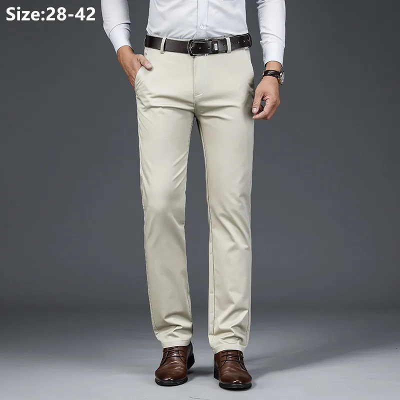 البدلة السراويل الرجال فضفاضة أسود كاكي حجم كبير 38 40 42 مرونة الأعمال مكتب فستان العمل امتدت ربيع الخريف السراويل الرسمية