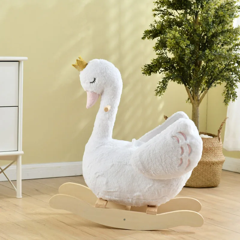 Huanbao solid wood rocking horse Swan Prince rocking horse rocking chair baby rocking horse toy birthday gift