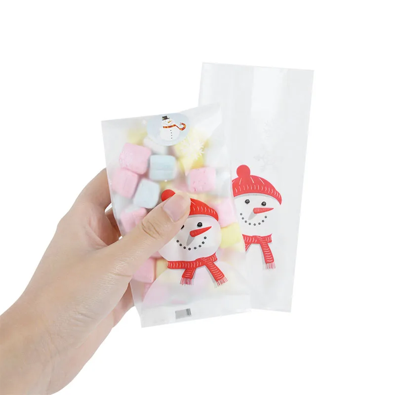 50pcs Merry Christmas Baking Packaging Bags Cartoon Christmas Snowman Snack Candy Bag Cookies Candy Storage Bag Xmas Party Decor